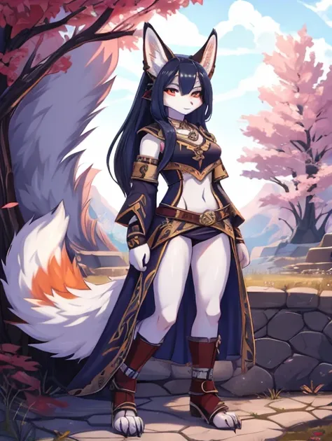 Setsuna, clan de los lobos gelidos, 18 years old women, alta definicion, orejas de kitsune, alta definicion, delantal blanco, fullbody picture alta definicion.