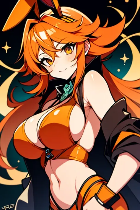 Busty rabbit girl with orange hair and wearing exotic clothing