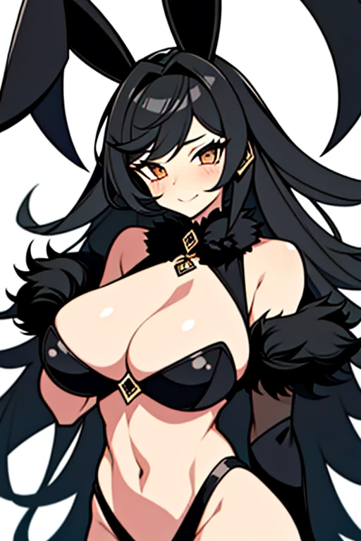 Busty rabbit girl with ebony black fur and exotic clothing