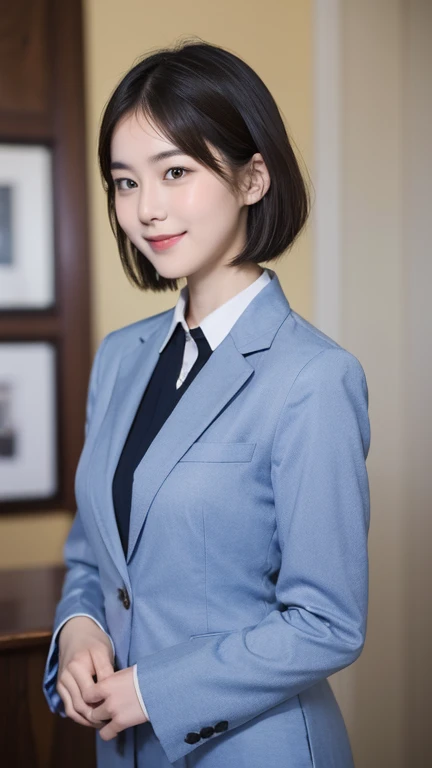 168
Shorthair, a 20 yo woman, gentle smile, working suit
