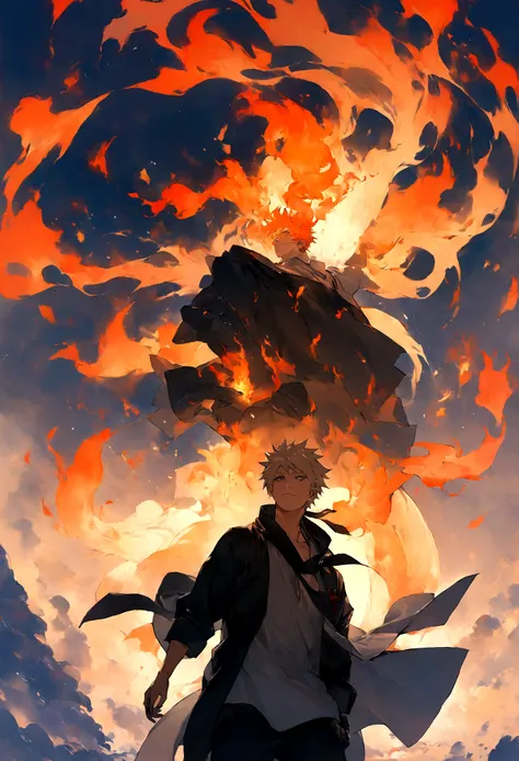 1 boy, men&#39;s center, naruto uzumaki,naruto, masterpiece, highest quality, so beautiful,、cool、、strongest、fire aura、ninja、flam...