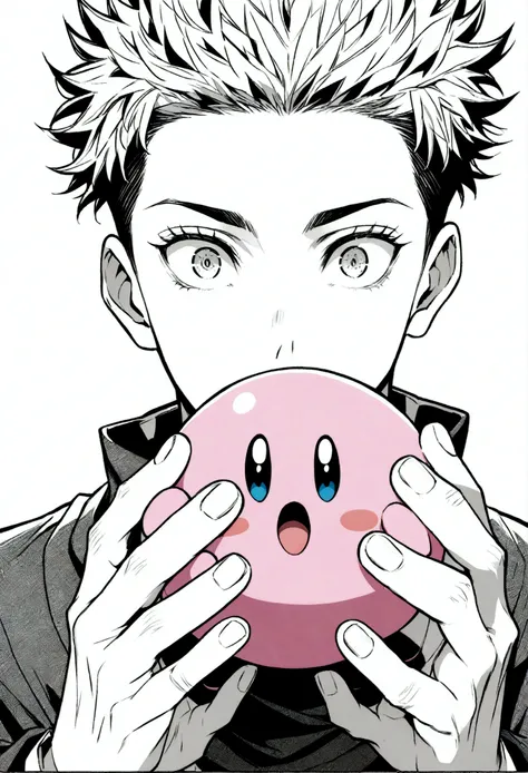 itadori from jujutsu kaisen holding a kirby in both hands