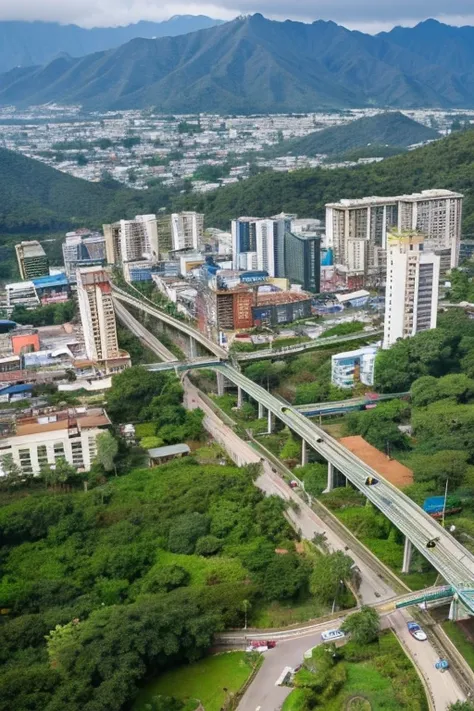 Central-western city surrounded by greenery, tropical climate with rainy summers and dry winters seen from above 