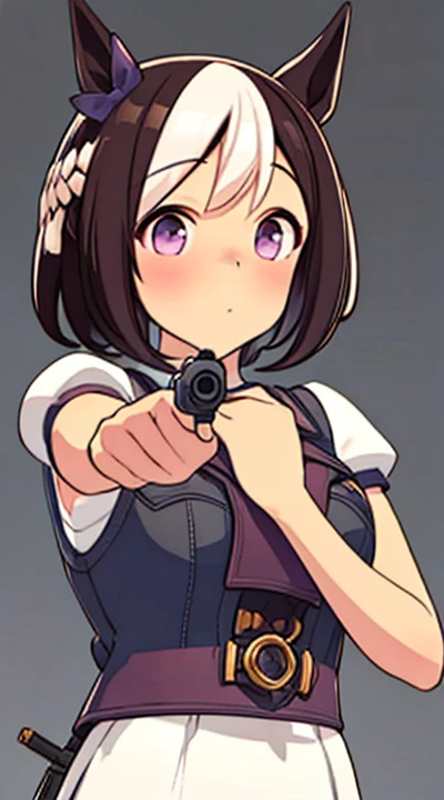 solo, 1girl, holding gun, 