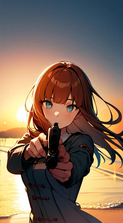 solo, 1girl, holding gun, 