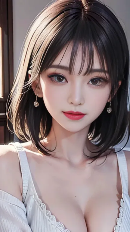 (masterpiece:1.3), (8K, Realism, original photography, Top image quality: 1.4), Japanese female high school students、(Feel free to hairstyle:1.2)、cleavage:1.2、Super detail face、Eye for detail、Double eyelids、Hold your head high and your chest high、Clear foc...