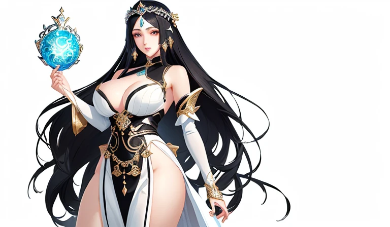 Anime girl wearing black and white outfit posing for photo, Beautiful fantasy queen, Ali, full body xianxia, ((Beautiful fantasy queen)), Very detailed and beautiful fan art, Extremely detailed artger, anime goddess, Background Image, 2. 5D CGI anime fanta...