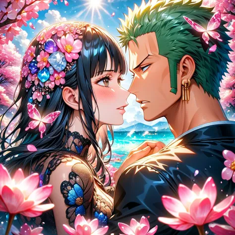 absurdres, highres, ultra detailed, hdr, master piece, best quality, roronoa zoro, green hair, expressive brown eyes, one piece,...