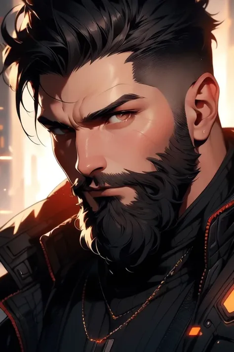 a close up of a man with a beard and a suit, wojtek fus, style of raymond swanland, shadowrun character art, stunning character art, concept art like ernest khalimov, portrait of adam jensen, character portrait art, amazing 8k character concept art, detail...