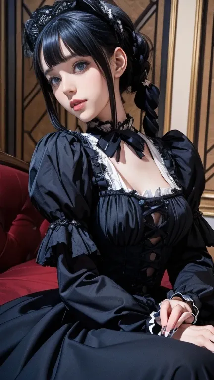 (tabletop, highest quality:1.2), 85mm, official art, raw photos, absurd, black-haired, (blue eyes, lolita fashion, sweet lolita,...