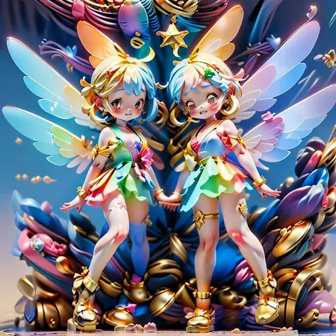 Star Fairy、(((highest quality、Masterpiece、The best composition、Golden Ratio、Official Art、Super detailed、Super detailedな目)))、It has cute, transparent, rainbow-colored wings.、jk、高校生がStar Fairyになった、