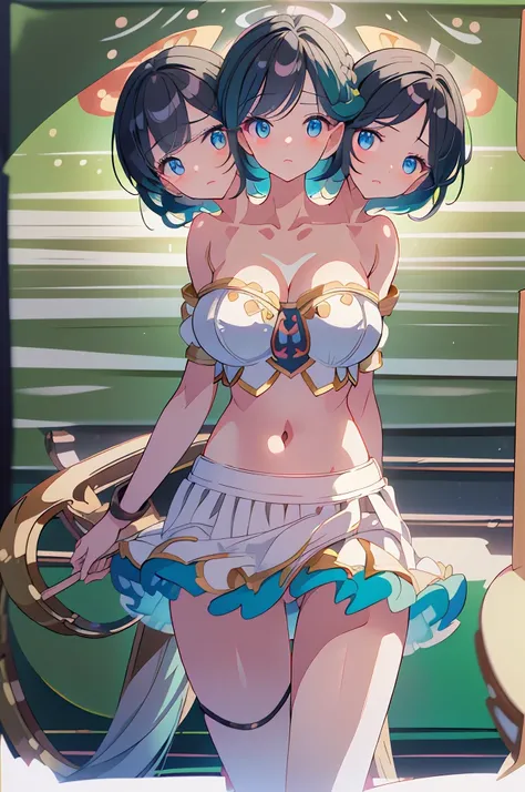 (masterpiece, best quality), best quality, (ultra-detailed), (3heads:1.5), 1girl, (murasa minamitsu:1.3), masterpiece, (best quality:1.5, highres, UHD), highres, absurdo, ultra detail, ultra quality, Ultra resolution, white top with blue lines, crop top, (...