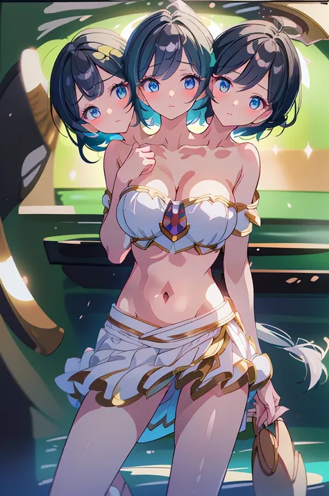 (masterpiece, best quality), best quality, (ultra-detailed), (3heads:1.5), 1girl, (murasa minamitsu:1.3), masterpiece, (best quality:1.5, highres, UHD), highres, absurdo, ultra detail, ultra quality, Ultra resolution, white top with blue lines, crop top, (...