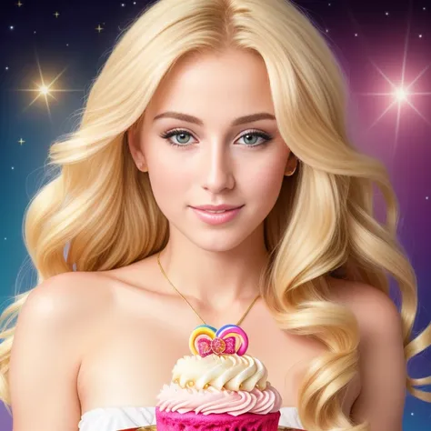 (best quality,4k,8k,high res,masterpiece:1.2),ultra-detailed, photorealistic, flaxen blonde hair,long hair, Mature and beautiful, realistic portrayal:1.2 Sailor Moon eating rainbow cake for her birthday. David Sans photography 