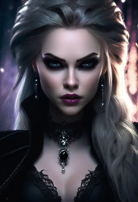 A mean girl, beautiful face, evil expression, piercing eyes, long eyelashes, detailed facial features, pale skin, dark makeup, dark outfit, cold demeanor, imposing presence, dramatic lighting, moody atmosphere, cinematic, dark fantasy, digital art
