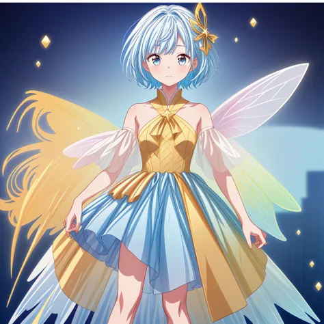 Star Fairy、vtuber-halfbody、(((highest quality、Masterpiece、The best composition、Golden Ratio、Official Art、Super detailed、Super detailedな目)))、ultra detailed, from front, headshot、 blue and white hair color、Short Hair、Standing in front of the viewer、Cute past...