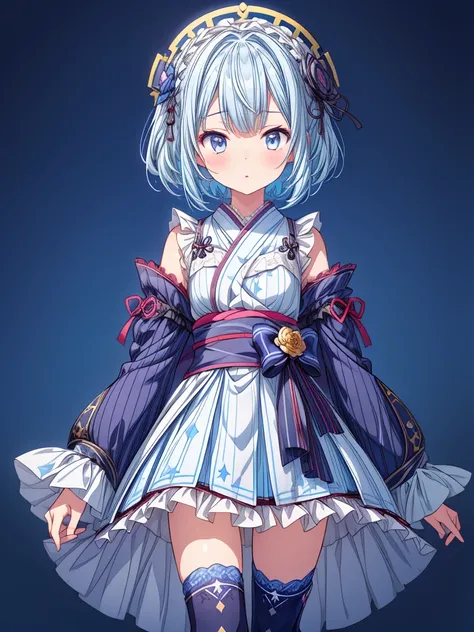 (((1girl)))、Star Fairy、vtuber-fullbody、(((highest quality、Masterpiece、The best composition、Golden Ratio、Official Art、Super detailed、Super detailedな目)))、ultra detailed, from front, headshot、 blue and white hair color、Short bangs above eyebrows、Short Hair、St...