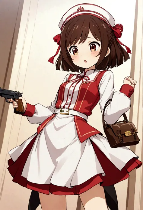 Anime girl with gun,   gorgeous, small satchel,  kousaka china 