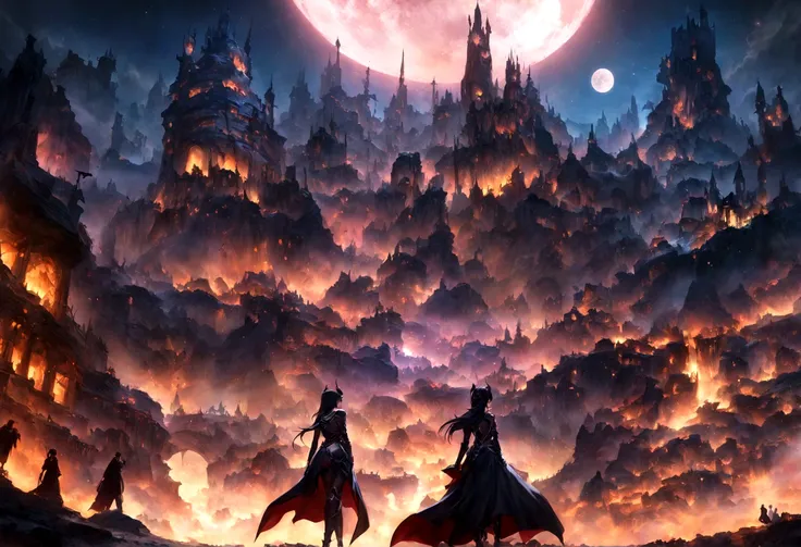 phonk, phonk, dark fantasy art, original, woman standing with her back turned, nightmare, city at night with full moon, festival where devils gather, DJ inspires everyone, skeleton, devil, at night, moon is big is, vampire, lunar city, moonwalker, metropol...