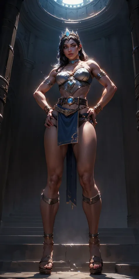 full body, whole body. loincloth standing, hands on hips full body, 1solo (girl). slave fighter, metal sandals, choker, big belt...