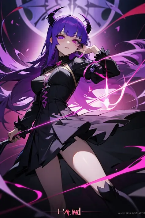 Anime girl with purple hair and a black dress posing for a photo, Anime Moe Art Style, Enchanting anime girl, , Devil Anime Girl, Anime Monster Girl, By Ren, Anime Style 4k, Tear from Overlord, Bloodstained, Nightcore, [ 4k digital art ]!!, Naughty anime s...