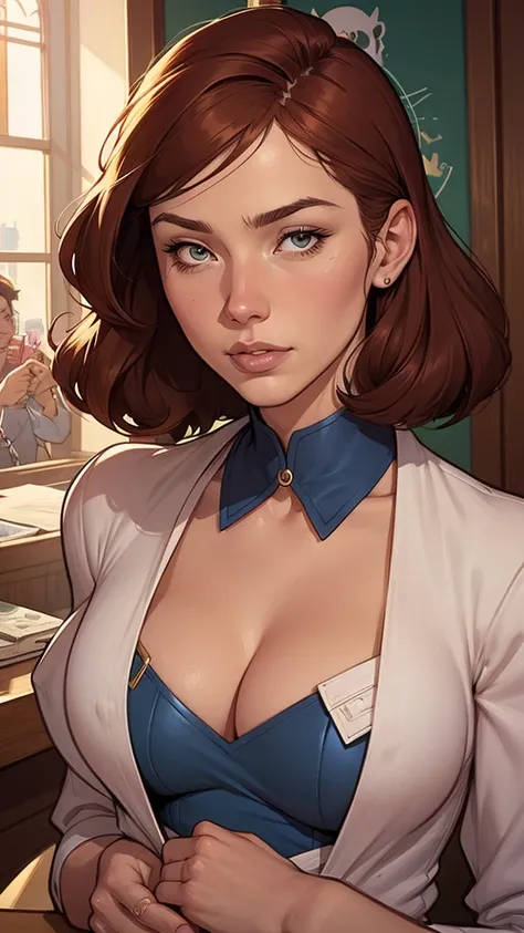 um close up de um desenho de uma mulher com cabelos ruivos, Phil Noto and james jean, digite germe and james jean, digite germe and lois van baarle, Phil Noto comic art, Phil Noto, krenz cushart and digite germe, Moebius + lazy + uau, Moebius + digite germ...