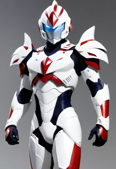 1boy, UltramanTrigger, armor, bodysuit, boots, gloves, helmet, pauldrons, shoulder_armor, shoulder_pads, white_gloves, solo,