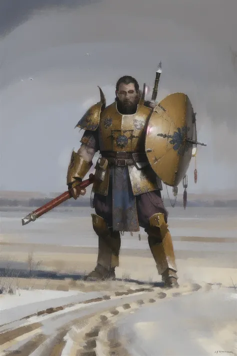 (masterpiece, best quality:1.2),intricate details, solo, armor,jakubrozalskistyle  warhammer, 40k, imperial, guardsman