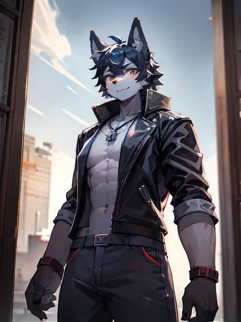 Gray wolf orcs，male，dark_fantasy, Cyberpunk, (Fang Tian Hua Ji), 1 person, Mechanical wonder, The presence, Cybernetic Guardian, grace，strong，temple