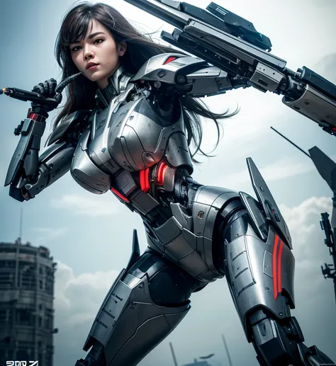 Textured skin, Super Detail, high details, High quality, Best Quality, hight resolution, 1080p, hard disk, beautiful,(War Machine),(Rocket Missile),Beautiful Cyborg Woman,Mecha Cyborg Girl,Battle Mode,Girl with a mecha body,A powerful cyborg woman, sleek a...