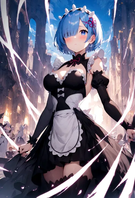 1girl,masterpiece, best quality, very aesthetic, absurdres,
Rem, Re:Zero - Starting Life in Another World - A demon maid with a deep loyalty and affection for the protagonist, Subaru, showcasing immense power and emotional depth.