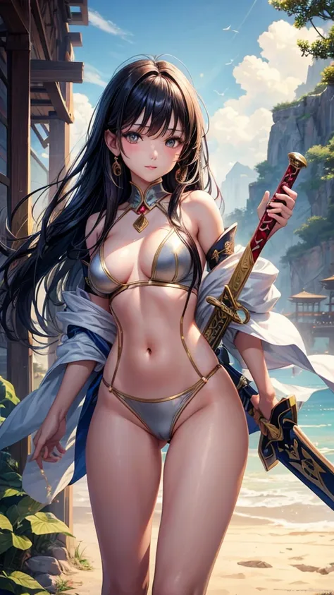 Beautiful Asian girl, 18 years old, Naked knight girls, sexy lady, medium breasts, camel toe, long sword,