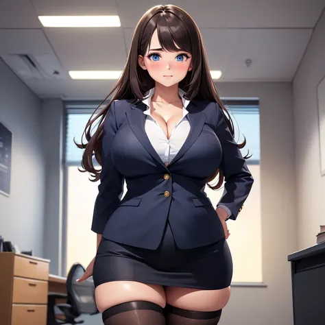 ((High resolution)), masterpiece, high quality, 最high quality, beautiful, Perfect lighting, Detailed face, Super cute face,, ((One girl)), ((alone)), Fluffy hair, Long Hair, blue eyes, ((blush)), Embarrassing, Nervous, shy, View Viewer,office lady ,suit,sk...