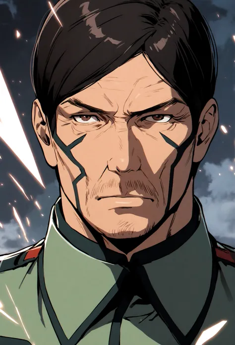 1boy, male focus, Sergei Smirnov, gundam, detailed face, detailed brown eyes, black hair