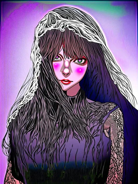 arafed woman with long black hair wearing a veil and black dress, ulzzang, she has black hair with bangs, cruel korean goth girl, pale young ghost girl, portrait of jossi of blackpink, funeral veil, black veil, with haunted eyes and dark hair, long white h...