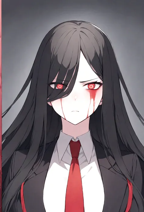 Tomie，Suit，Black bangs，Long hair，Bleeding eyes