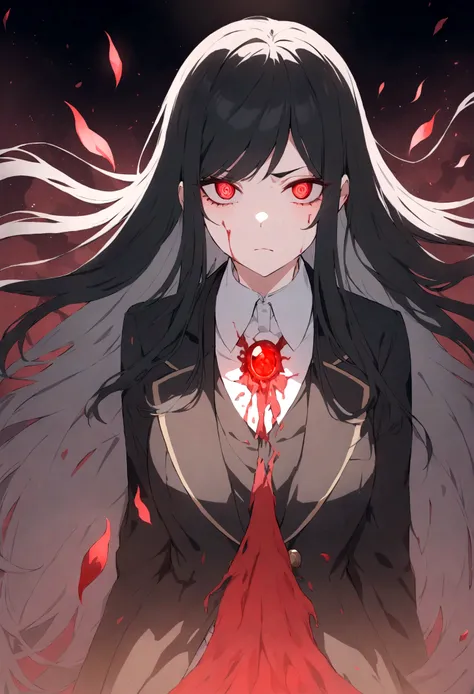 Tomie，Suit，Black bangs，Long hair，Bleeding eyes