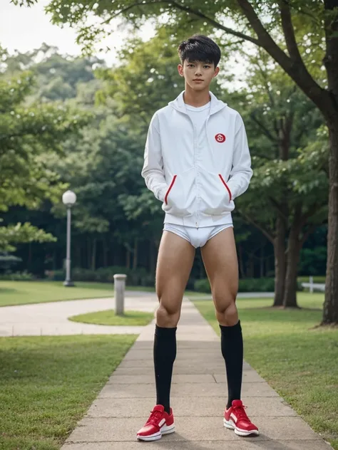 16 years old teenagers , very young , light-skin , wearing an dark red sexy underwear, tmasterpiece，k hd，the feet，Transparent sports vest，semi transparent，black long socks，The barefoot , red colour , handsome and cute , extreme cute boy , white skin , dark...