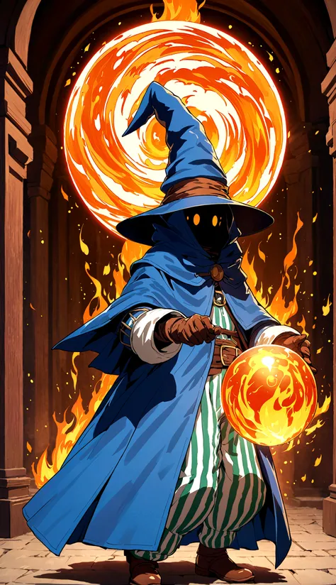 black mage，anatomical correct，casting magic fire ball