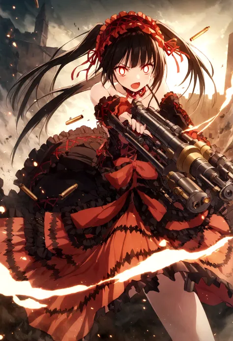 crazy, devil eyes, tokisaki kurumi, holding (gatling gun ), bullets