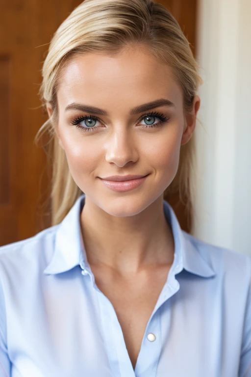 super realistic iceland girl with beautiful realistic body with blonde hair dressed in businessman clothes and sexy smile