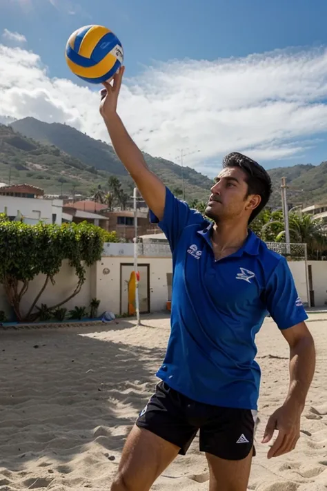 chico delgado moreno jugando volley ball en la playa de puerto vallarta