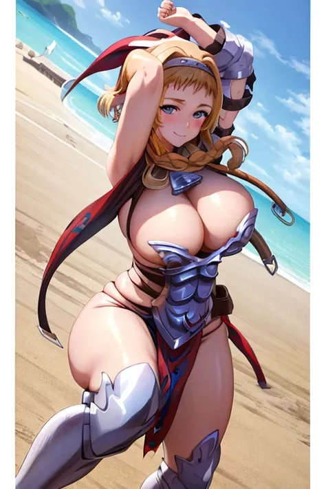 masterpiece, best quality, beautiful art, high resolution, well formed hands, body and fingers, 1 woman, solo, Ganyu, goat horns, adult, big breasted, cleavage, hair ribbon, wearing a Leina Vance outfit, loin cloth, full body, sexy and skimpy bikini armor,...