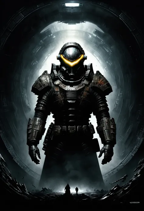 (stills from the game dead space. ishimuras spaceship. main character isaac) dark fantasy. epic fantasy. beautiful cinematic pop art painting, gothic, minimalism, psychedelic. dark eerie horror, something out of this world, a monster with a hellish look, p...