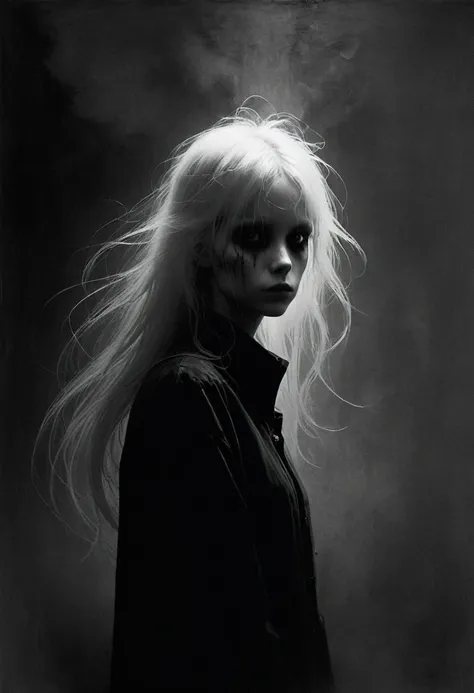 Ashley Wood style, dark scarlet, Chemiluminescence, girl, (minimalism: 1), ray tracing details...Stephen Gammell Style - Iaaya in the style of Stephen Gammell
