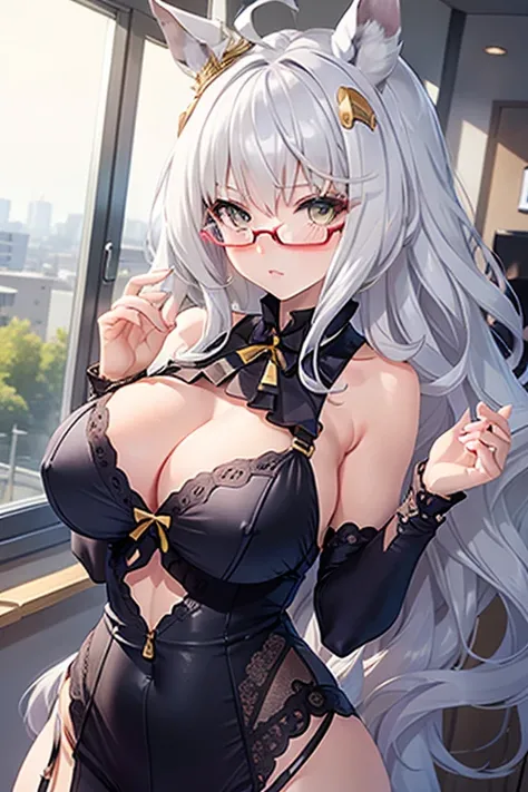 biwa hayahide (umamusume), under rim glasses, Sexy body, big tits, sexypose, sexy lingerie, meshing