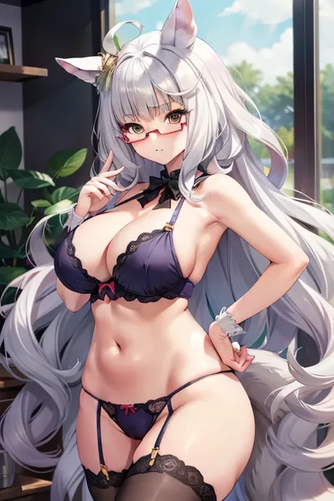 biwa hayahide (umamusume), under rim glasses, Sexy body, big tits, sexypose, sexy lingerie, meshing