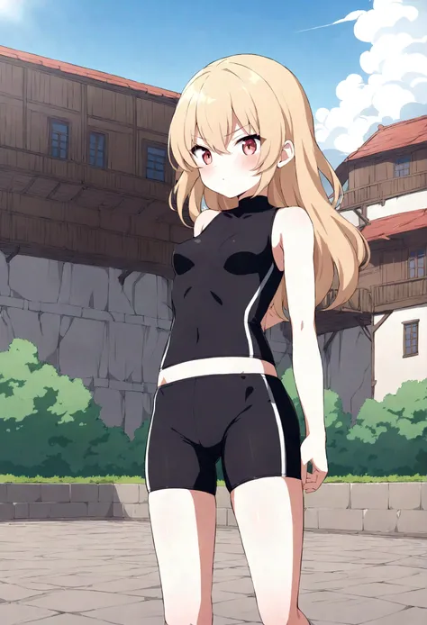 Two lightly armed beautiful girl soldiers wearing compression shorts. Anime style. Small breasts.