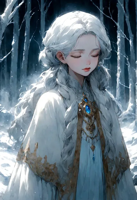 Approaching cautiously, he found a girl of approximately nine years old, dressed in thin clothes and already frozen by the intense cold of the forest. His eyes were closed, and his lips were frozen.