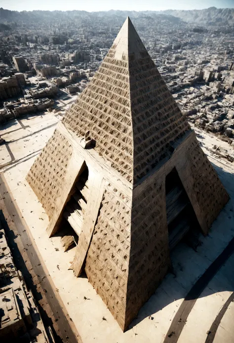 a majestic pyramid with smooth, sleek, modern surface, futuristic and minimalist architectural design, cinematic camera angle, award-winning 3d render, photorealistic, highly detailed, intricate details, hyperrealistic, 8k, best quality, masterpiece